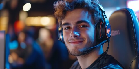 Smiling Customer Service Representative Working in Call Center Office Environment