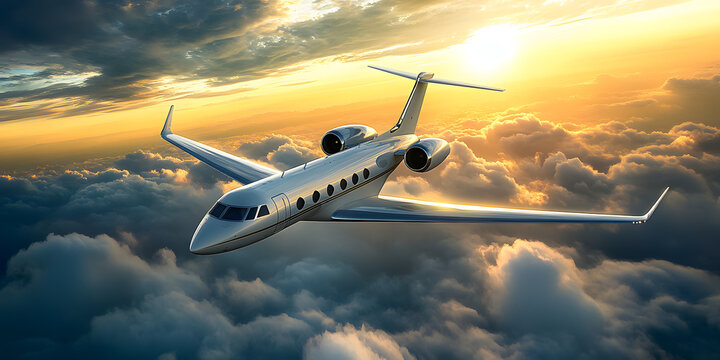 Luxurious Gulfstream Aerospace G550 business jet flying in the sky, luxury, private, aircraft, plane, travel, aviation