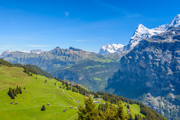 The Swiss Alps at Murren, Switzerland. Jungfrau Region. The valley of Lauterbrunnen from Interlaken.