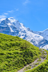 The Swiss Alps at Murren, Switzerland. Jungfrau Region. The valley of Lauterbrunnen from Interlaken.