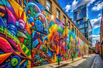 Colorful Alphabet Graffiti on Urban Wall Showcasing Creative Street Art and Expression in Cityscape