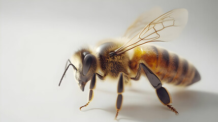 Close-up of a Honey Bee with White Background 3D Illustration