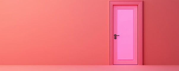 A minimalist pink door stands against a soft pink wall, creating a visually striking and modern architectural aesthetic.