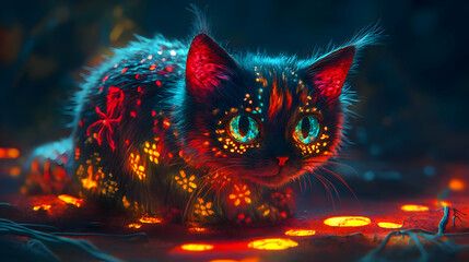 Neon Kitten Illustration - Digital Art