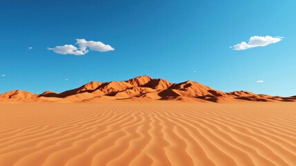 A photostock images of a sandy desert with rolling dunes under a bright sky