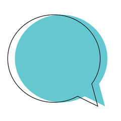 Conversation bubble graphic design in blue with a black outline and tail for dialogue representation