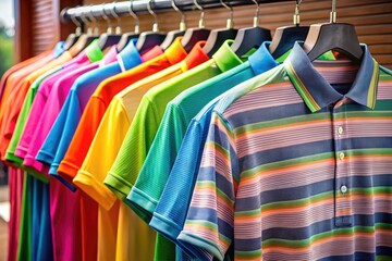 Colorful and Fun Golf Shirts Displayed Together for Casual Sports Fashion and Outdoor Activities