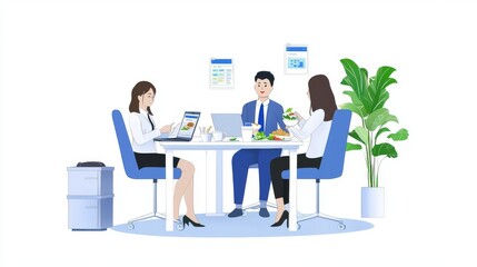 Obraz premium Diverse coworkers sharing lunch during a modern office lunch break