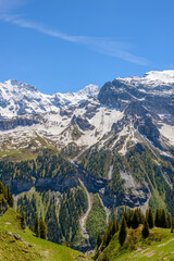Fototapeta premium The Swiss Alps at Murren, Switzerland. Jungfrau Region. The valley of Lauterbrunnen from Interlaken.