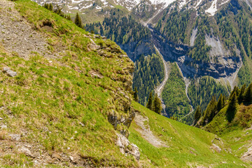 The Swiss Alps at Murren, Switzerland. Jungfrau Region. The valley of Lauterbrunnen from Interlaken.