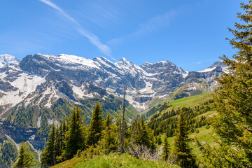 The Swiss Alps at Murren, Switzerland. Jungfrau Region. The valley of Lauterbrunnen from Interlaken.