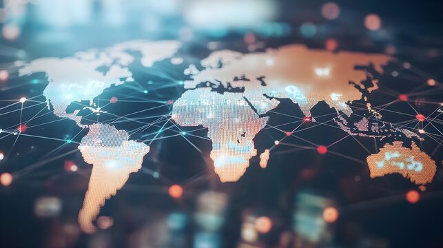 world map overlaid with interconnected lines symbolizing globalization