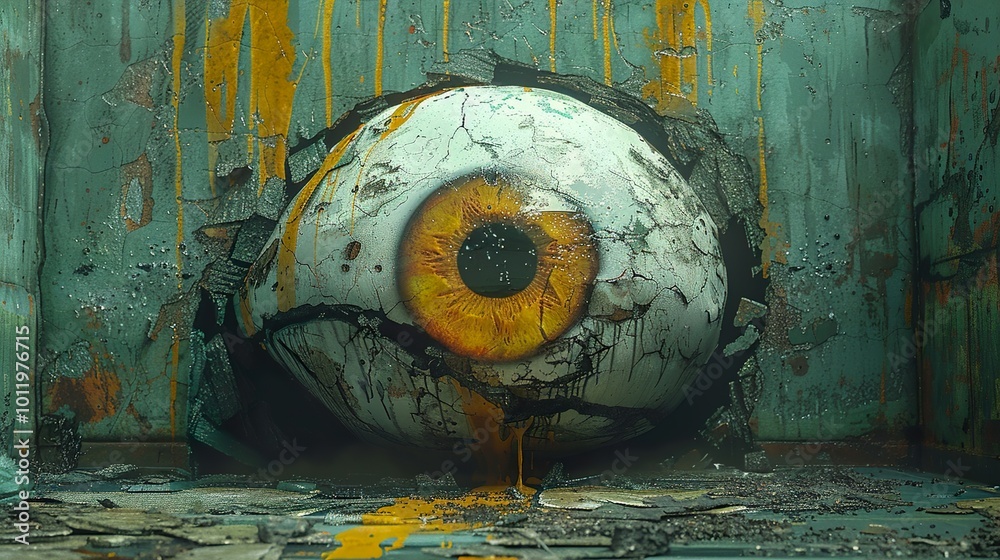 Wall mural Surreal Eye in a Cracked Wall - Digital Artwork