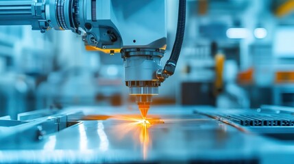 A close-up of cutting-edge industrial equipment performing high-precision tasks in manufacturing.
