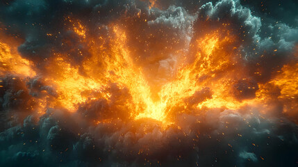 Obraz premium Fiery Explosion with Smoke and Sparks Abstract Background