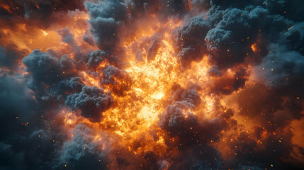 Fiery Explosion with Smoke and Sparks - 3D Illustration