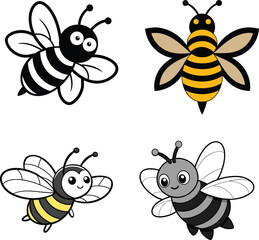 Sweet flying fat bee icon vector illustration art