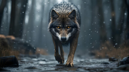 Wolf Walking Through Snowy Forest Illustration