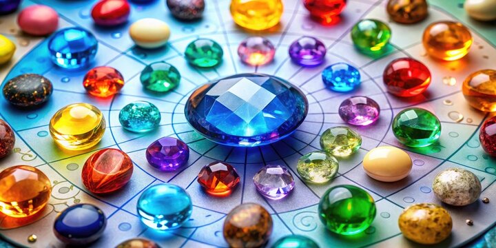 Colorful Birthstone by Zodiac Chart with Symbolic Representations for Each Astrological Sign