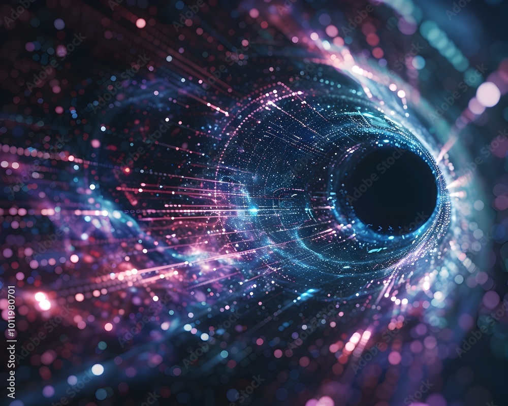 Canvas Prints holographic interstellar communication through a glowing wormhole tunnel