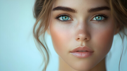 Fototapeta premium Closeup of a Woman's Face with Blue Eyes - Illustration