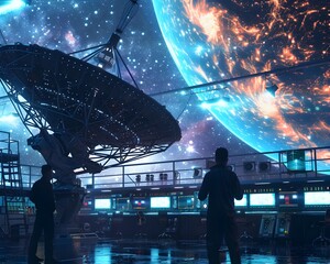 Futuristic Interstellar Communication Relay Station Capturing Mysterious Cosmic Signal