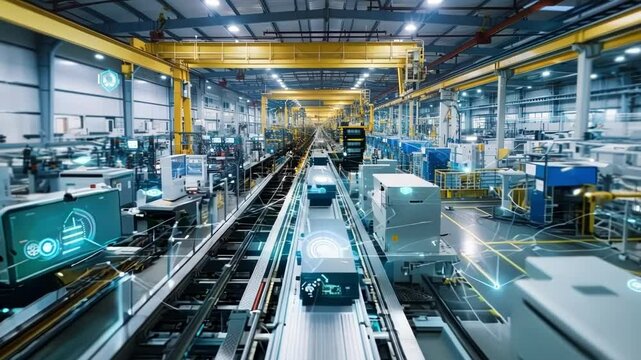 Smart factory with a network of interconnected machines working autonomously, showcasing the power of industry 4.0 and the future of manufacturing