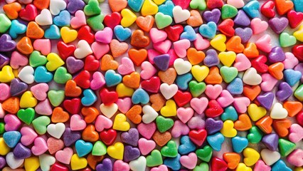 Colorful candy hearts arranged in a vibrant display, perfect for Valentine's Day or sweet celebrations