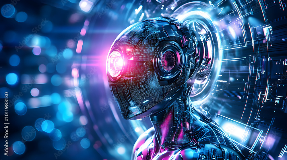 Poster futuristic technology creating custom content using artificial intelligence, ai, generative, machine