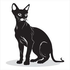 Sphynx cat silhouettes and icons. Black flat color simple elegant white background Sphynx cat animal vector and illustration.