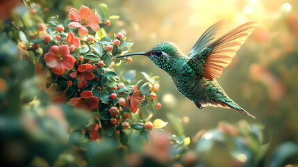 Fototapeta premium Hummingbird in Flight Illustration