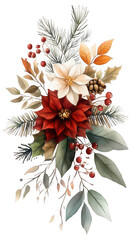 Christmas watercolor elements, bouquet of flowers