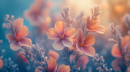 Delicate Peach Flowers in Soft Sunlight - Illustration
