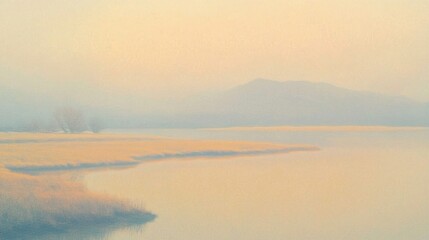 Obraz premium Gentle dawn light reflects on tranquil waters creating a dreamy ethereal atmosphere