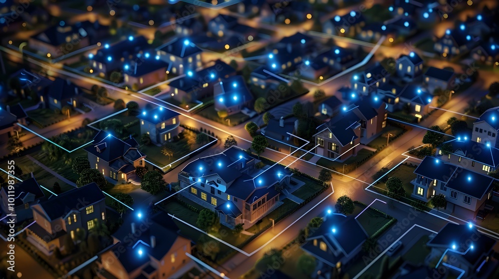 Poster intelligent smart grid network map visualizing interconnected energy ecosystem with dynamic adjustme