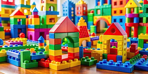 Colorful Child's Play: Creative Building Blocks Stacked in an Imaginative Arrangement of Fun Shapes