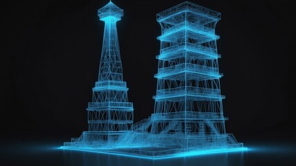 3d wireframe model of a tower design concept background