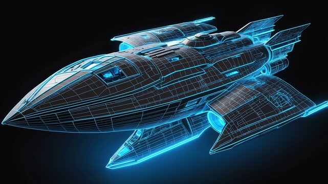 3d wireframe model of a spaceship design concept background