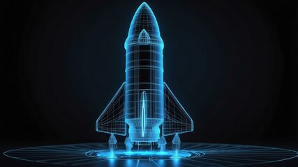 3d wireframe model of a rocket ship design concept background