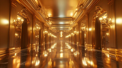 Golden Hallway Interior 3D Illustration