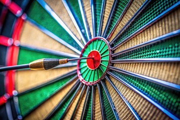 Colorful dartboard with a dart firmly planted in the center illustrating precision and focus in sport