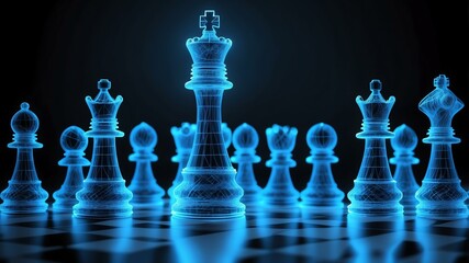 3d wireframe model of a chess piece design concept background