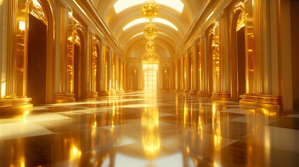 Golden Hallway with Arched Ceiling 3D Illustration