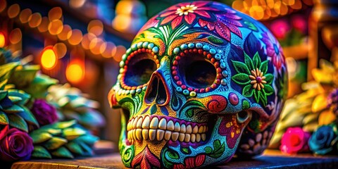 Colorful Dia de los Muertos Skull with Intricate Patterns Celebrating the Day of the Dead Tradition