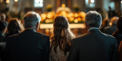 Fototapeta premium Family Mourning Together at Funeral Service with Subdued Emotional Atmosphere
