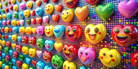 Colorful Emoji Hearts on a Vibrant Background Representing Love and Affection in Digital Communication