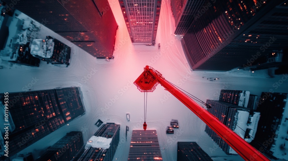 Poster Construction crane working on a skyscraper, showcasing urban development and economic growth.