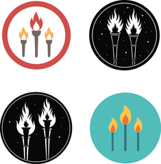 set of icons of fire