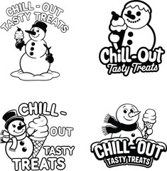 Cartoon snowman holding a ice cream illustration art