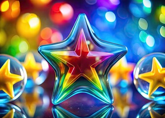 Colorful feedback star bubble representing customer reviews and ratings for businesses and services